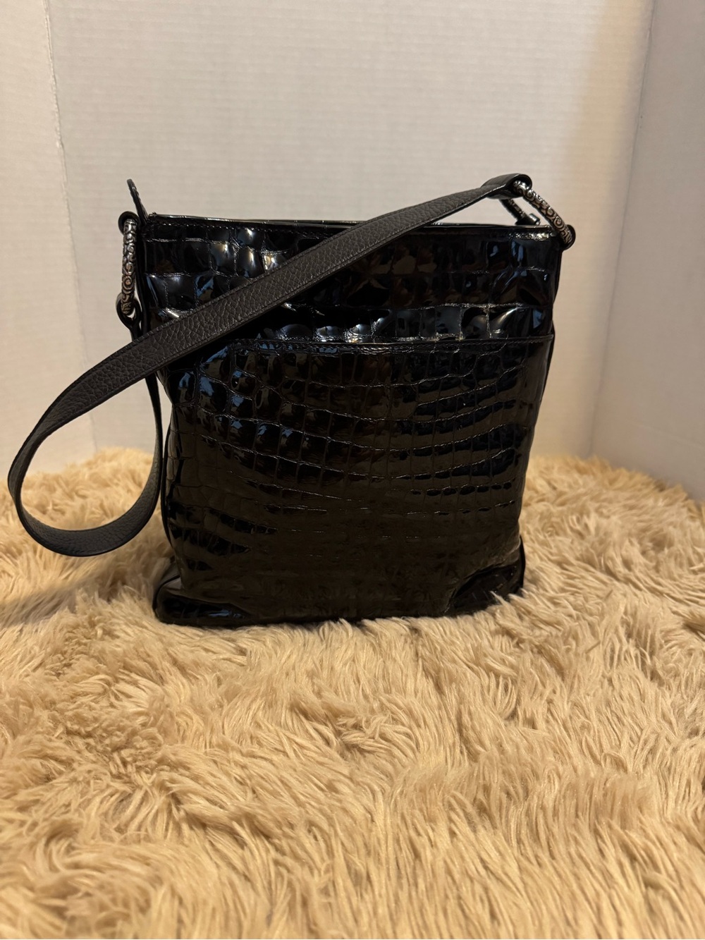 Brighton Black Croc-Embossed Crossbody Bag
